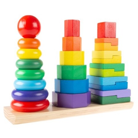 Toy Time Rainbow Stacking Shapes, Wooden Montessori Manipulation Toy for Babies, Toddlers to Learn Patterns 849050IKG